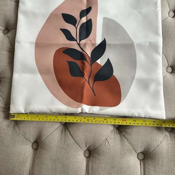 2 Covers | 1 Abstract Botanical Throw Pillow Cover & 1 Plain Linen with Tassels - Picture 3 of 12